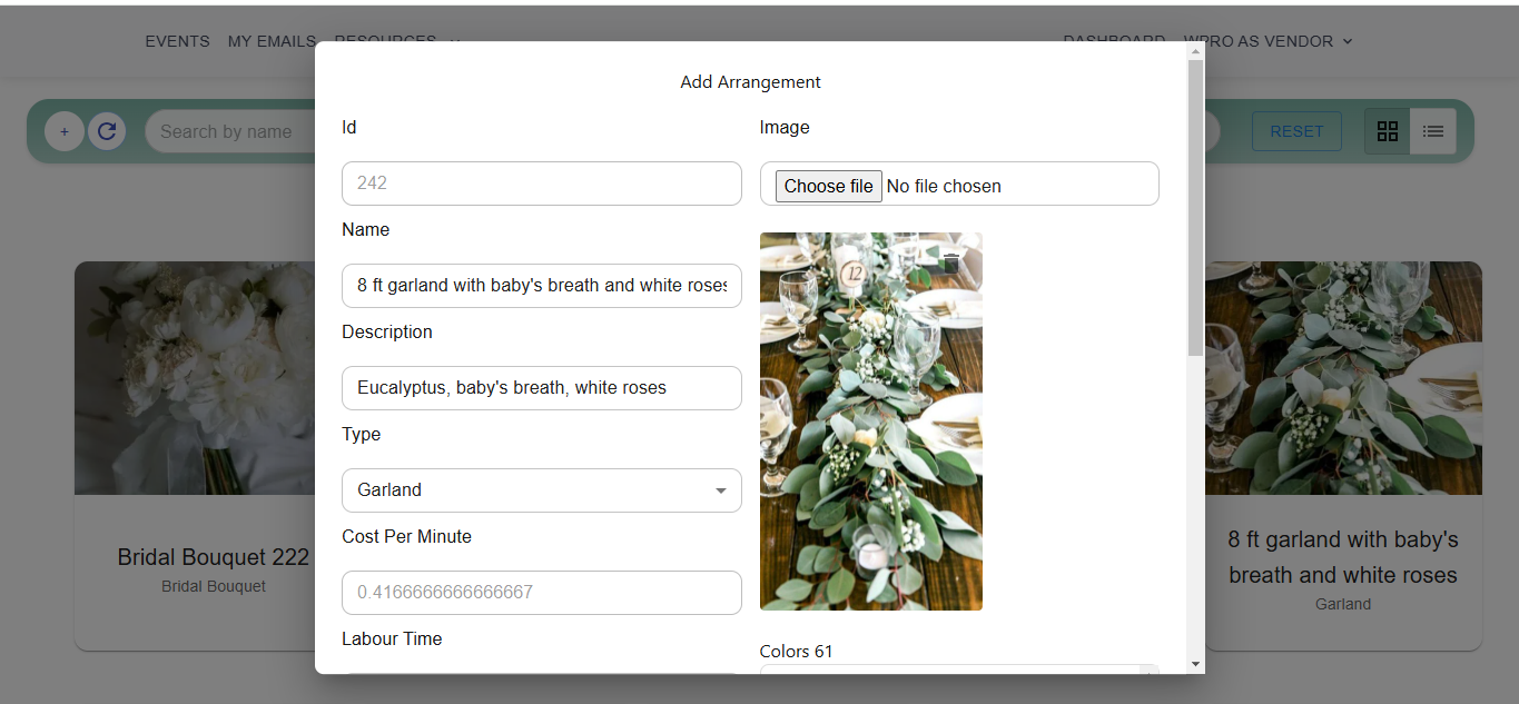Add Arrangement with Ingredients